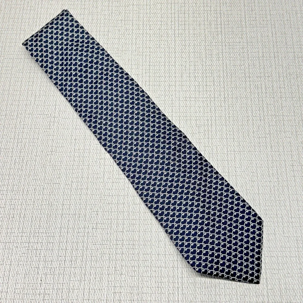 Bert Pulitzer Silk Necktie‎ Mens OS Navy Blue Chain Link Preppy Dark Academia